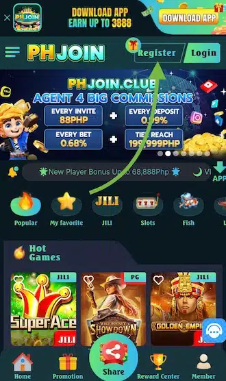 ?Step 1: Find the PHJOIN casino login link.