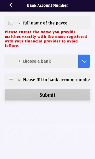 ?Step 3: Fill in bank account information.